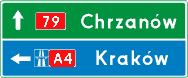 Drogowskaz tablicowy umieszczany przed wjazdem na autostradę E-2e